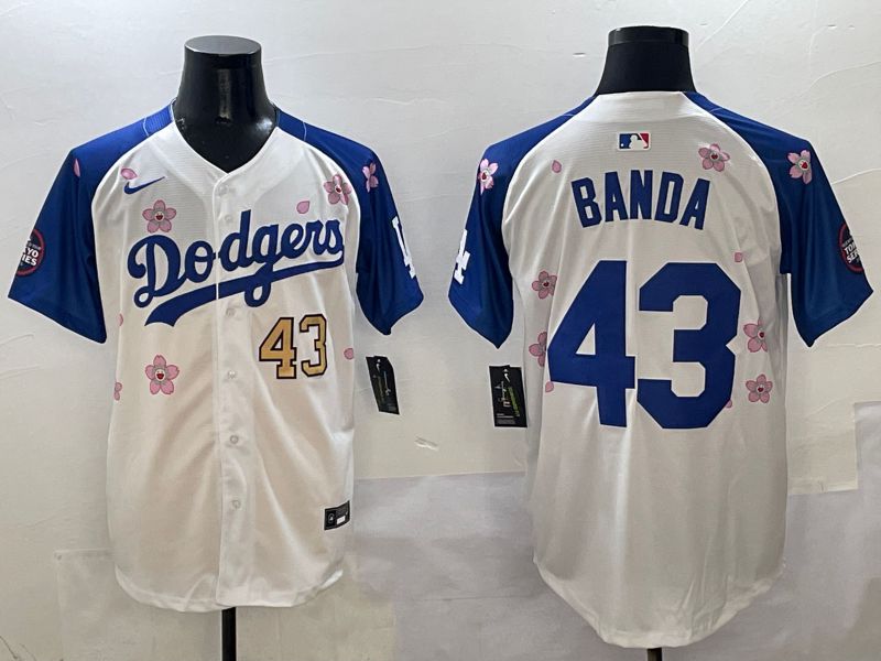 Men Los Angeles Dodgers #43 Banda White Blue Sakura Edition 2025 Nike MLB Jersey style 3->los angeles dodgers->MLB Jersey